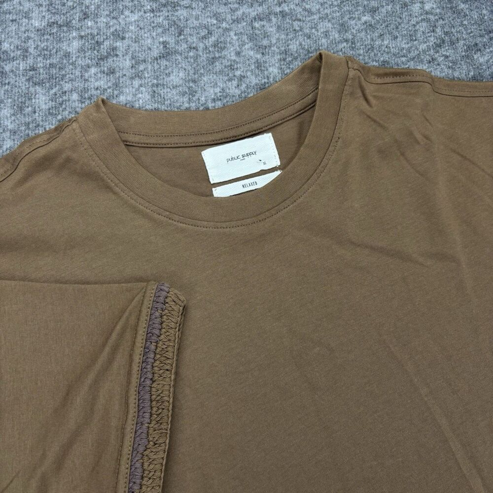 Public Supply NYC Men’s XL Relaxed Brown T-Shirt Crochet Trim Short Sleeve